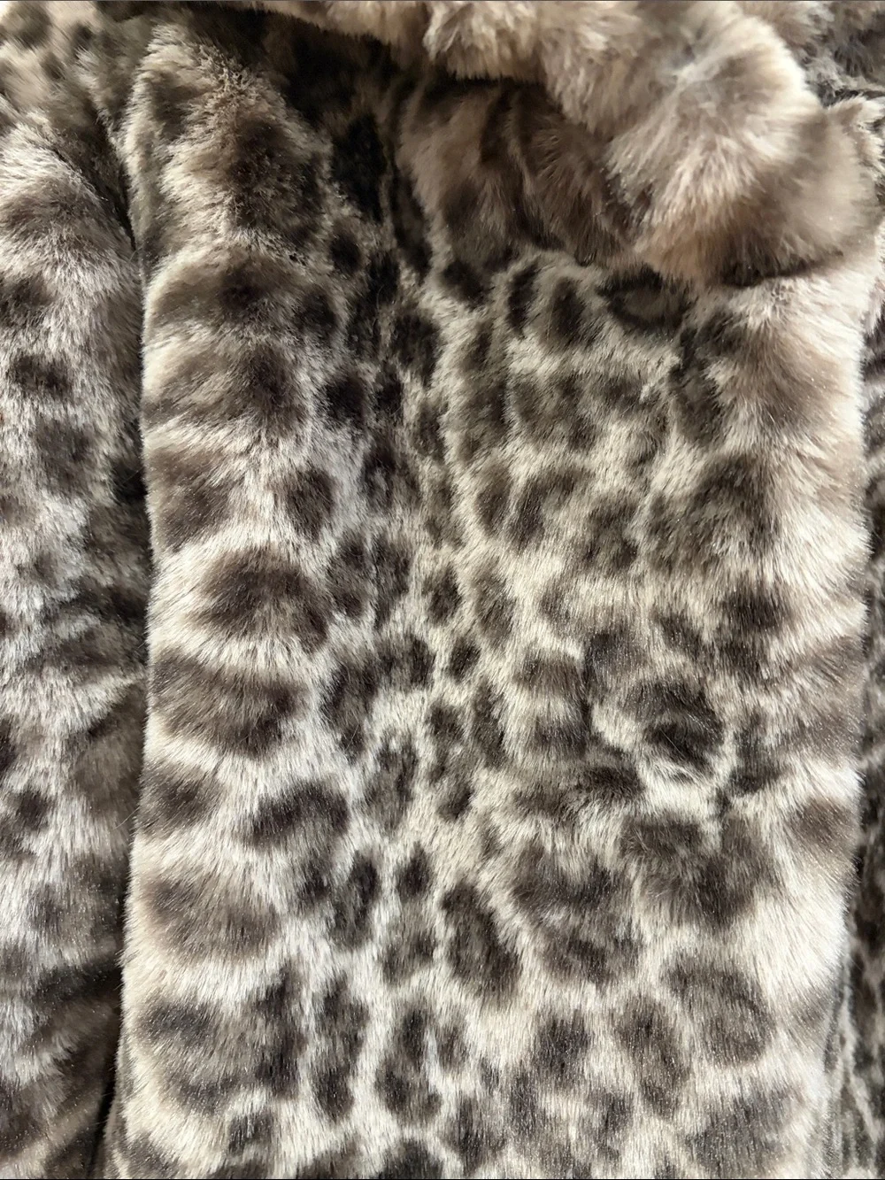 GAP Girls' Faux Fur Leopard Hooded Jacket - Gray